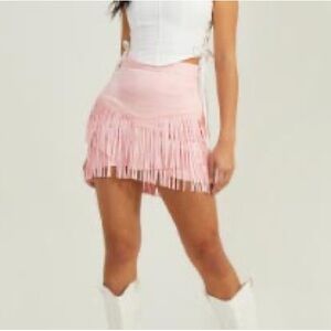 Altar'd State Light Pink Frankie Fringe Mini Skirt